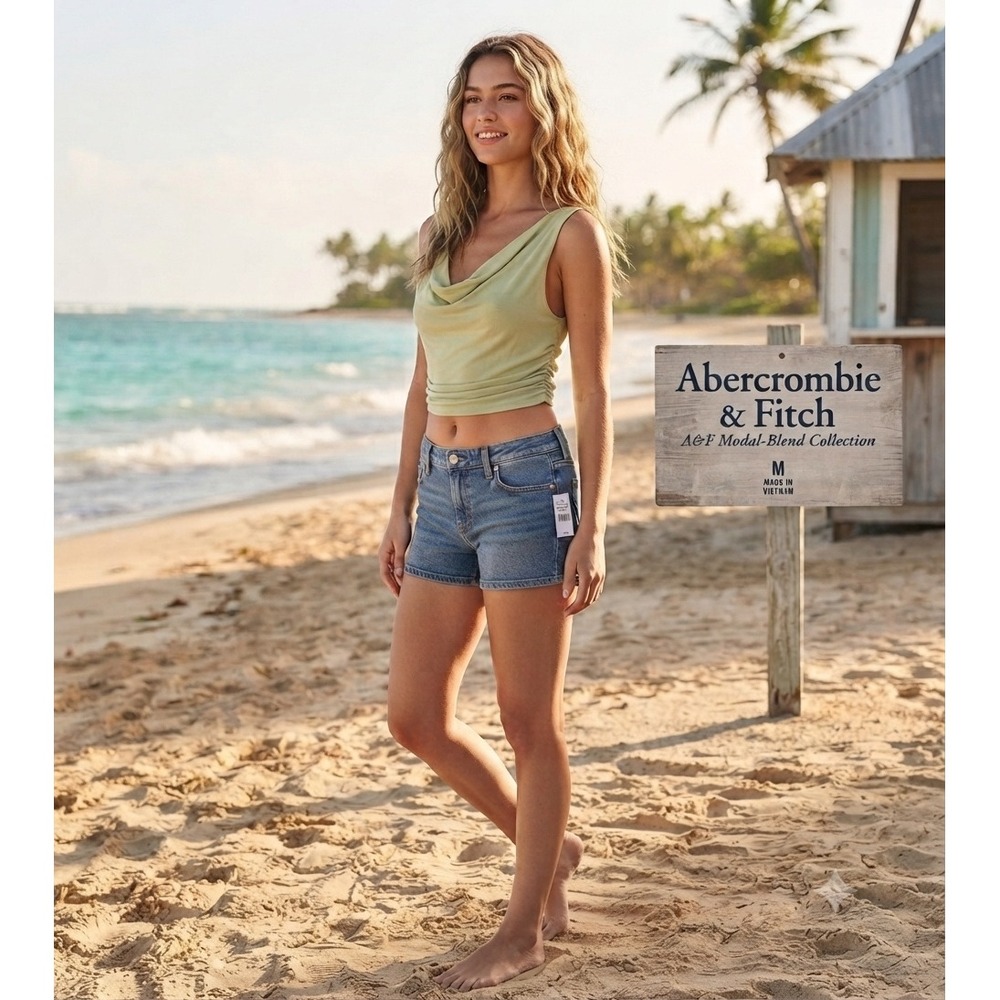 Abercrombie & Fitch Cowl Neck Ruched Tank Top Sage Green Modal‎ Blend Medium NWT